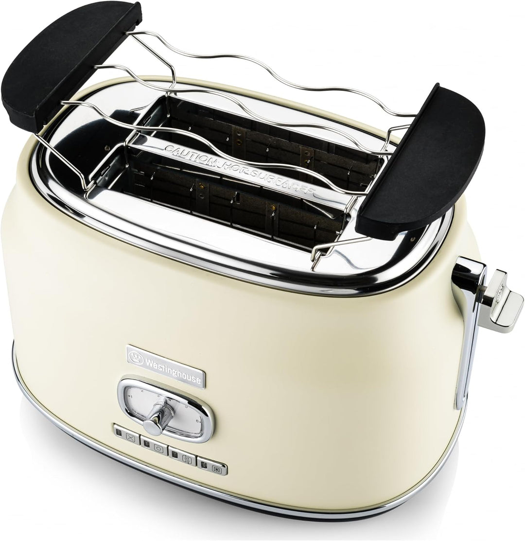 Westinghouse Retro Toaster 2 Scheiben, Abnehmbarer Brötchenaufsatz, 6 Bräunungsstufen, Brotzentrieru