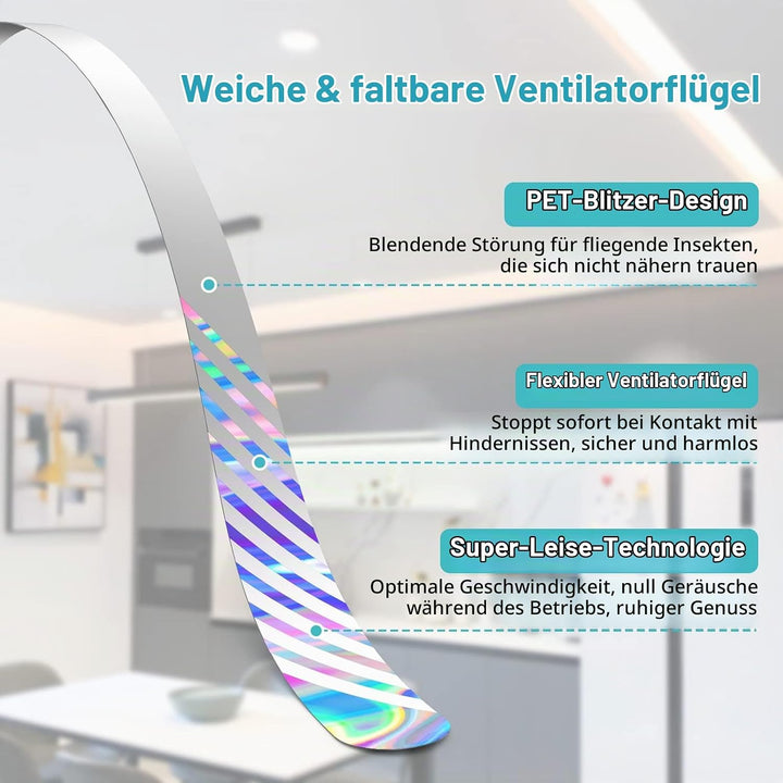 3er Fliegenwedler, USB C Fliegenabwehr mit Schalter | Automatischer &amp; biegbarer Fliegenvertreiber mi