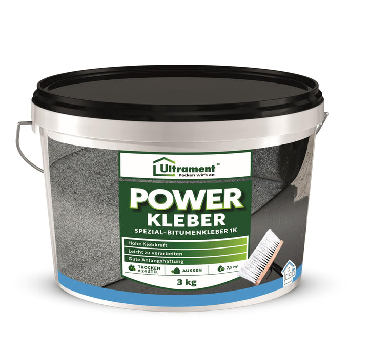 Ultrament Power Kleber 3 kg schwarz | Bitumenkleber mit Polymer-Bitumentechnologie | tropfgehemmt, s