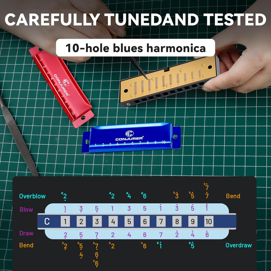 Conjurer Blues Mundharmonika C-Dur 2er-Set für Anfänger Kinder Blues Harp C 10-Loch Diatonische Harm