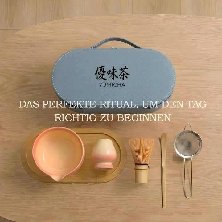 Matcha Set Komplett 7-teilig – Matcha Tee Set mit Schale, Bambusbesen (Chasen), Löffel, Halter & Auf
