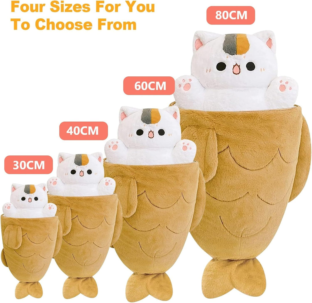 shownicer Plüschtier Katze Kuscheltier Kätzchen Fisch 2 in 1 Stofftier Kawaii Katze Plüsch Kissen Sp