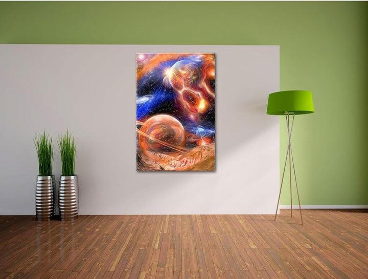 Pixxprint Raum Landschaft / 100x70cm Leinwandbild bespannt auf Holzrahmen/Wandbild Kunstdruck Dekora