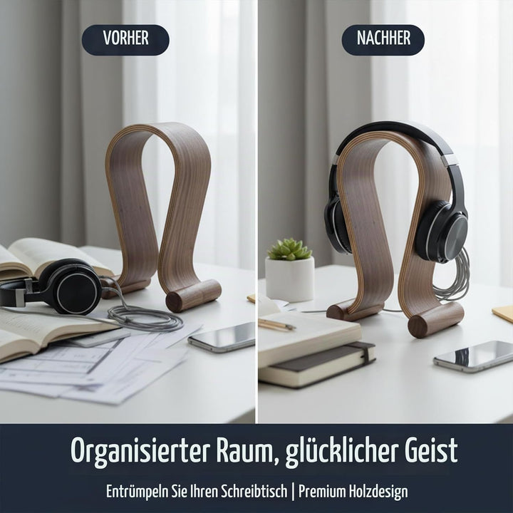Kopfhörerhalter Holz, Kopfhörer Ständer, Kopfhörer Halter, U Form, Walnussholz, Universal, Umweltfre