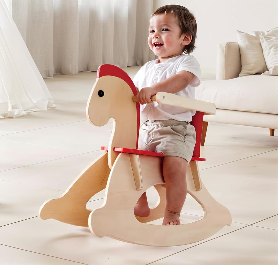 Hape Mitwachsendes Schaukelpferd | Holzschaukelpferd für Kinder, Schaukelpferd zur Schulung des Glei