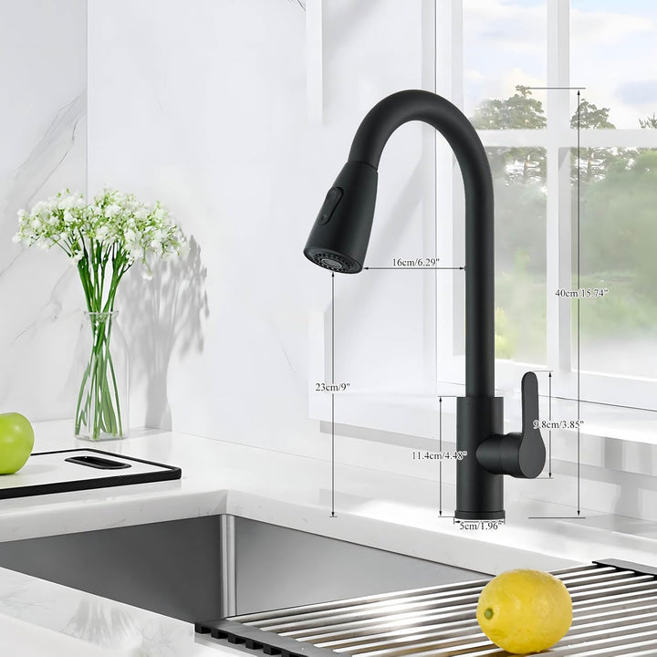 Wasserhahn Küche Schwarz mit Brause Ausziehbar Küchenarmatur mit 2 Modi, Armatur Küche Edelstahl 360