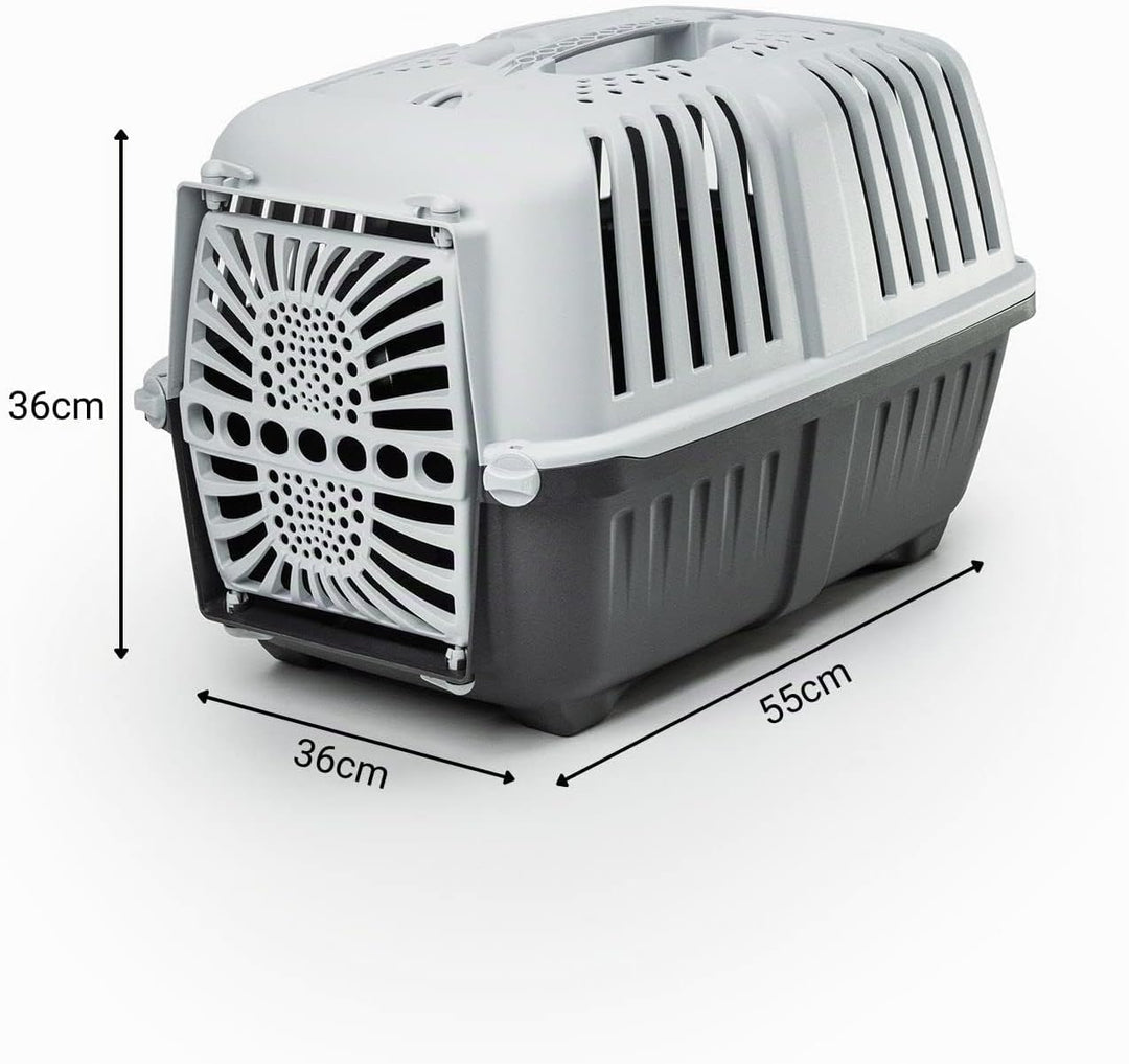 lionto Transportbox für Hunde &amp; Katzen aus Kunststoff Tiertransportbox Kleintierbox, 55x36x36 cm ant