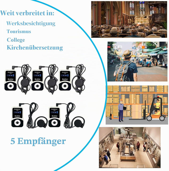 Retekess T131 Tour Guide System, Empfänger kompatibel mit T130 Wireless Audio Whisper Guide System,