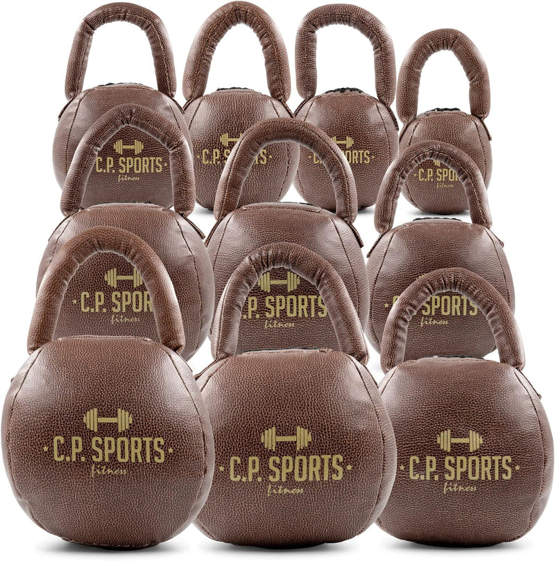 C.P. SPORTS Kettlebell - Kunstleder schwarz/braun - Gewicht 1-10kg | für Kraftsport, Cross Training,