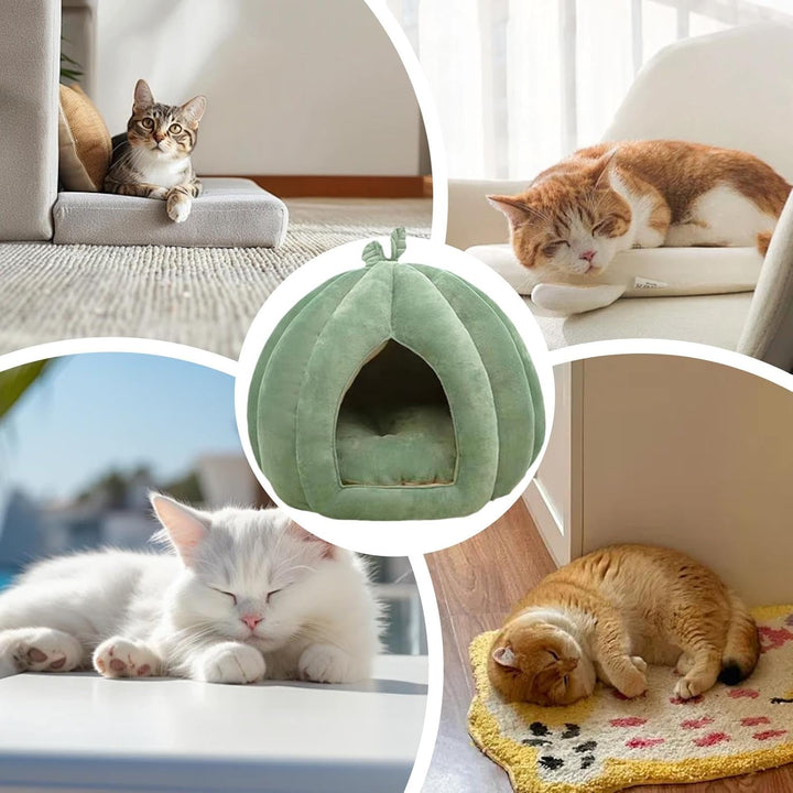 Pumpkin Cat Bed, Enclosed Cat House, Cat Cave Bed, Thickened Halloween Pet Bed, Cat Hideaway for Kit