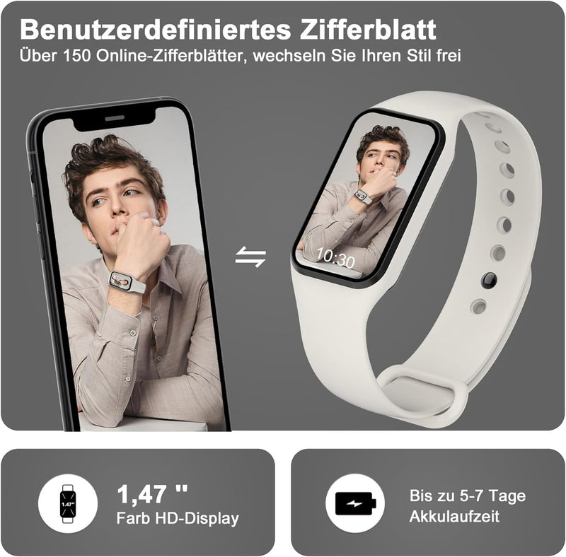 Blackview Smartwatch Herren Damen, Wasserdicht Fitnessuhr 1,47 Zoll Farbdisplay, Fitness Tracker mit