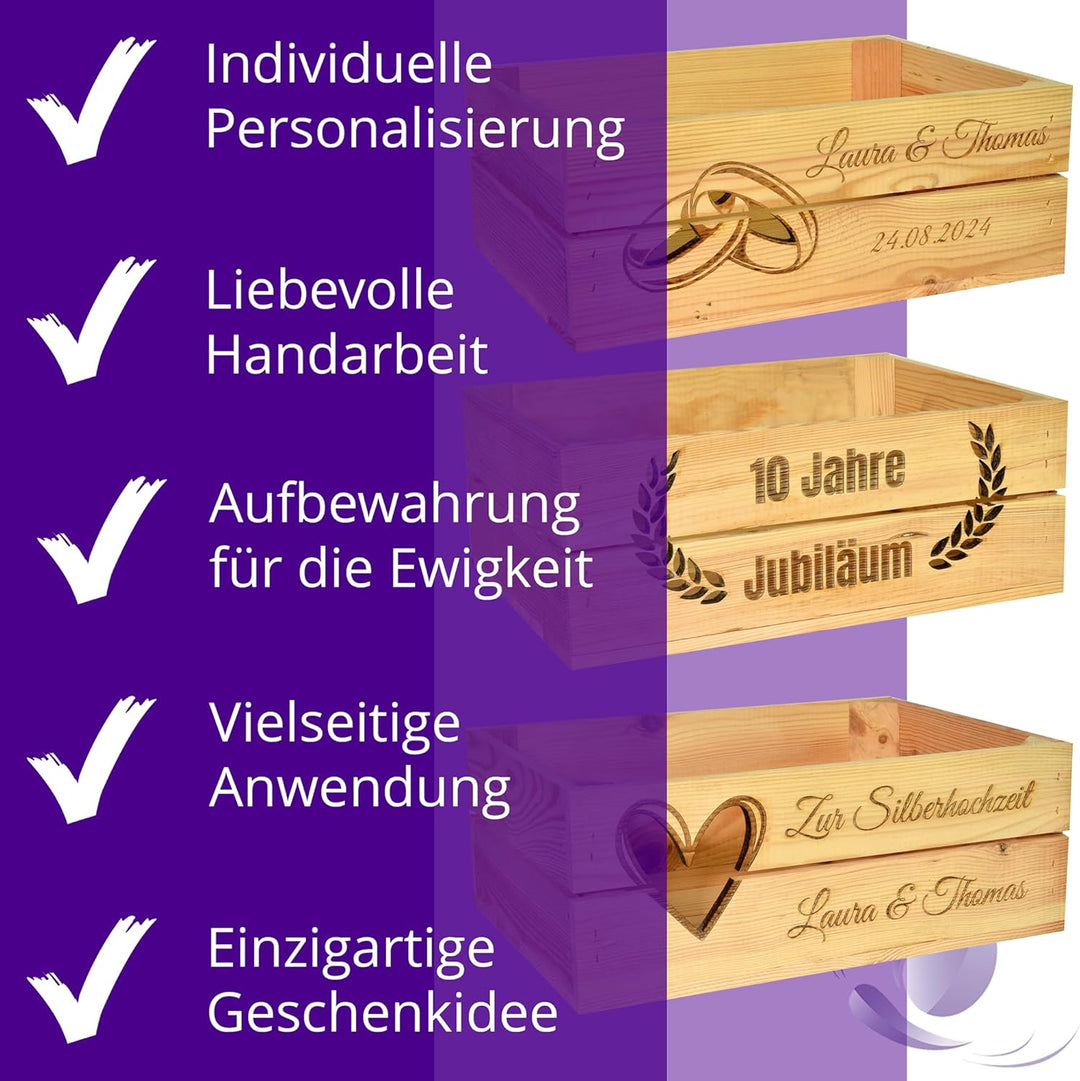 Holzkiste Personalisiert mit Wunschtext zum Einzug Schlüssel - Gravierte Erinnerungskiste Umzug Neue