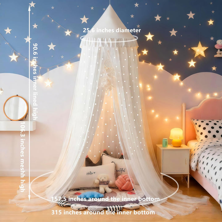 Prinzessin Bett Baldachin für Mädchen, Doppelte Lage Baldachin mit Cutout Sterne, passt Twin/volles