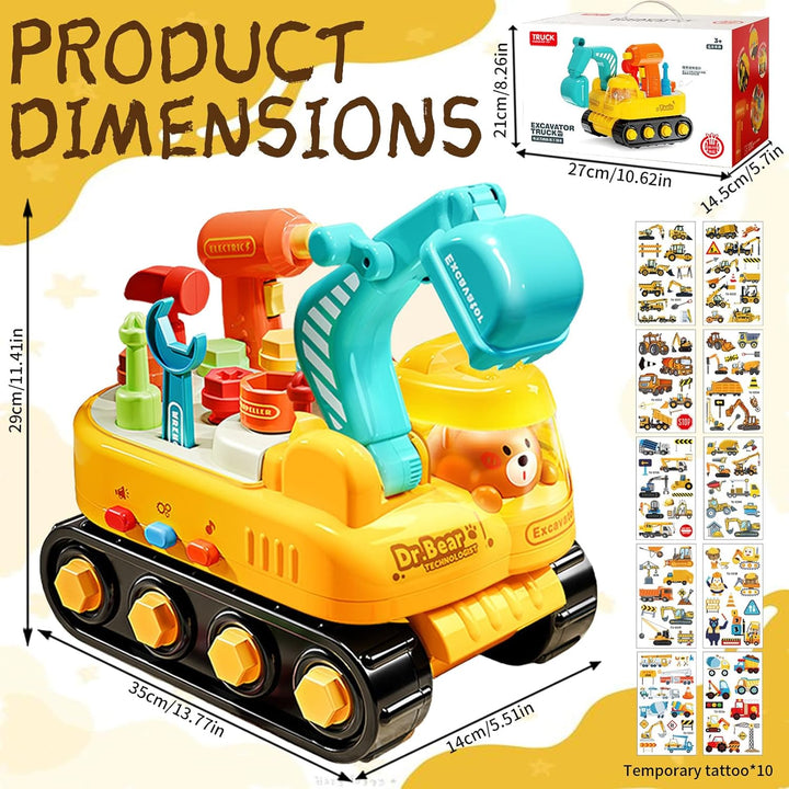 Bagger Kinder 3 Jahre Montessori Schraubbrett Baufahrzeuge Spielzeug mit Aufkleber &amp; Bohrmaschine Mu