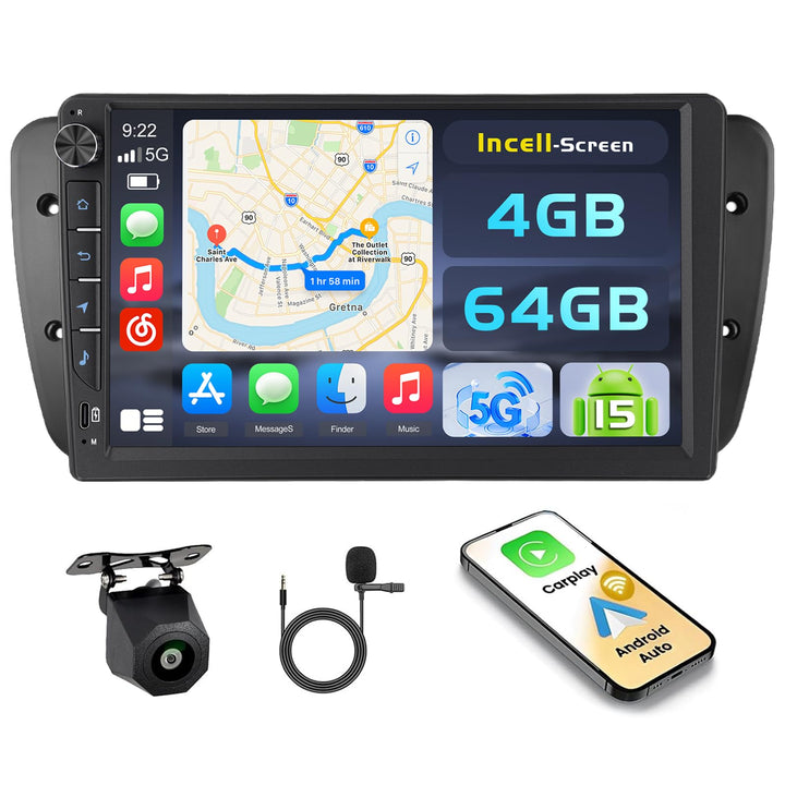 Hikity Android 15 4+64GB Autoradio für SEAT Ibiza 2013 mit 9 Zoll Incell Touchscreen, Autoradio 2DIN