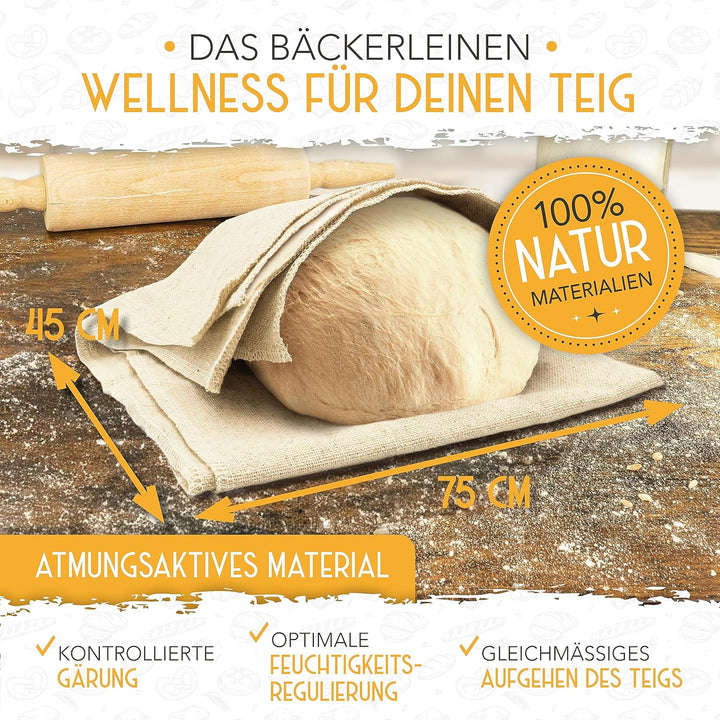 KRUSTENZAUBER Baguette Backform Antihaft inkl. Bäckerleinen u. Bäckermesser - 3er Baguette-Backblech