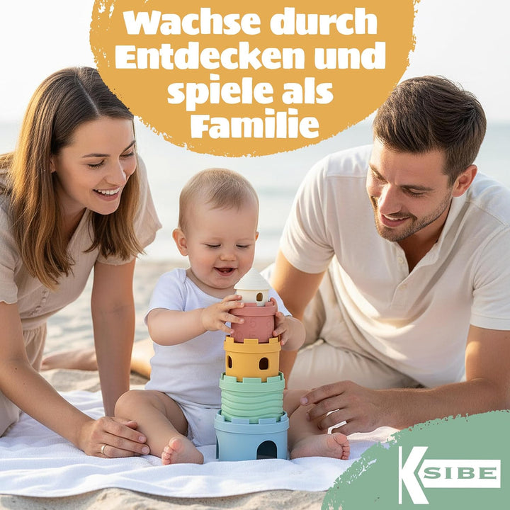 Stapelbecher Baby Silikon Montessori Spielzeug 3 in 1 – Stapelturm, Beissring & Badespielzeug | Sens