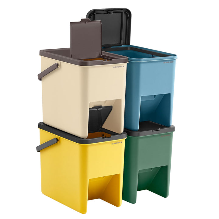 SONGMICS Mülleimer Küche, 4er Set Abfalleimer, Mülleimer stapelbar, je 20 L, Mülltrennsystem, Klappd