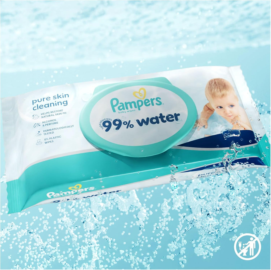 Pampers 99% Water Baby-Feuchttücher, 18 Packungen mit 60 Feuchttüchern = 1080 Baby-Feuchttücher, lei