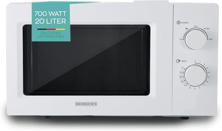 HEINRICHS Mikrowelle, kompakte Mikrowelle, 20L Volumen, 5 Leistungsstufen, inkl.35 min. Timer, Defro