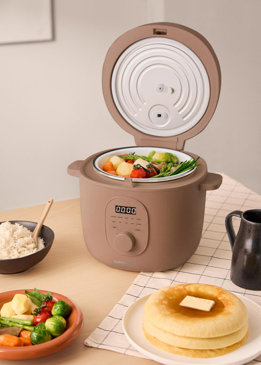 CREATE Rice Cooker Studio, elektrischer Reiskocher, 3 l, Mokka, programmierbar bis 24 Stunden, mit D