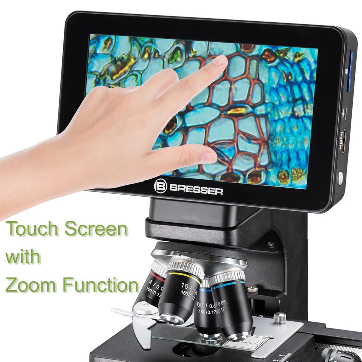 Bresser LCD-Mikroskop Researcher mit Touch-Display für 44–700-fache Vergrösserung, Kondensor, Kreuzt