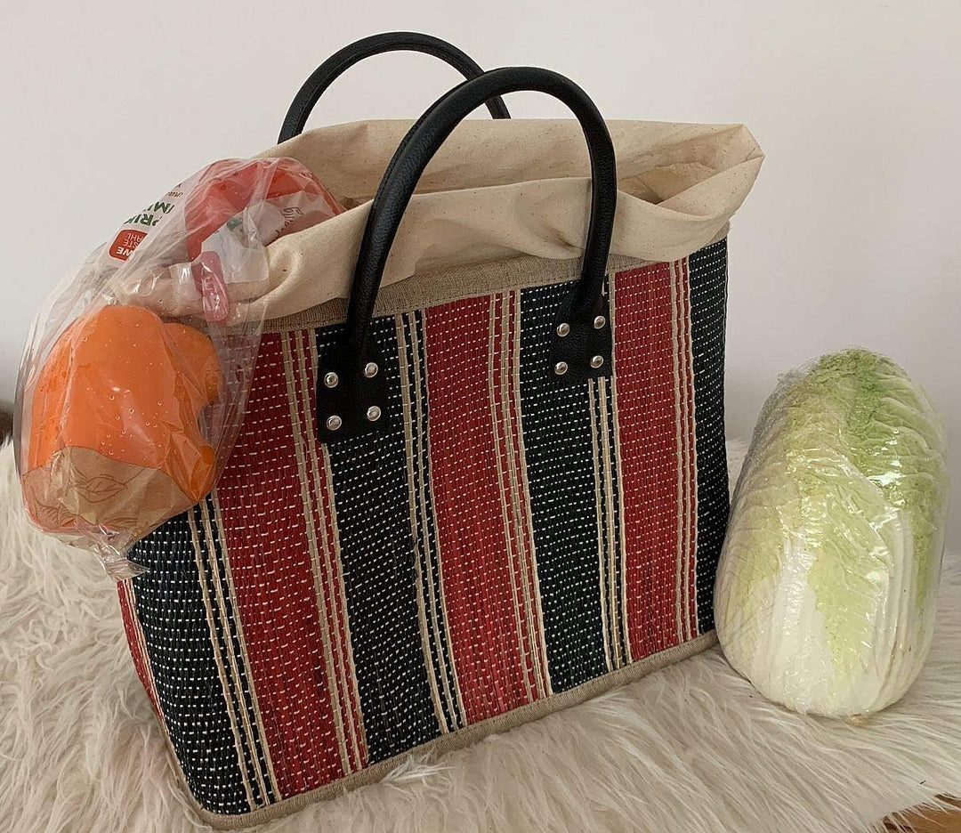 LaFiore24 Einkaufstasche Shopper Henkeltasche Korb Handtasche Allzwecktasche Blau-Rot, Blau-rot