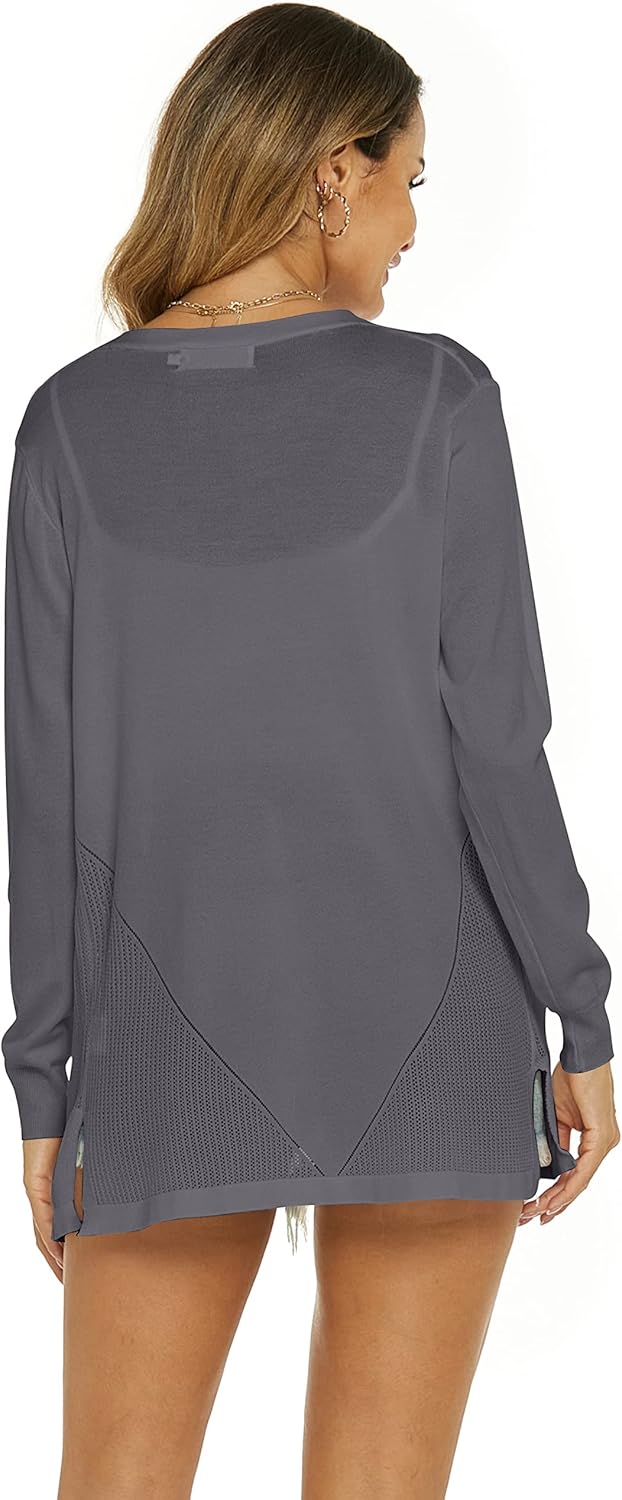 Damen Strickjacke Sommer Cardigan Elegant Lang Jacke Leichte Langarm Offene Strickjacke Sommerjacke,