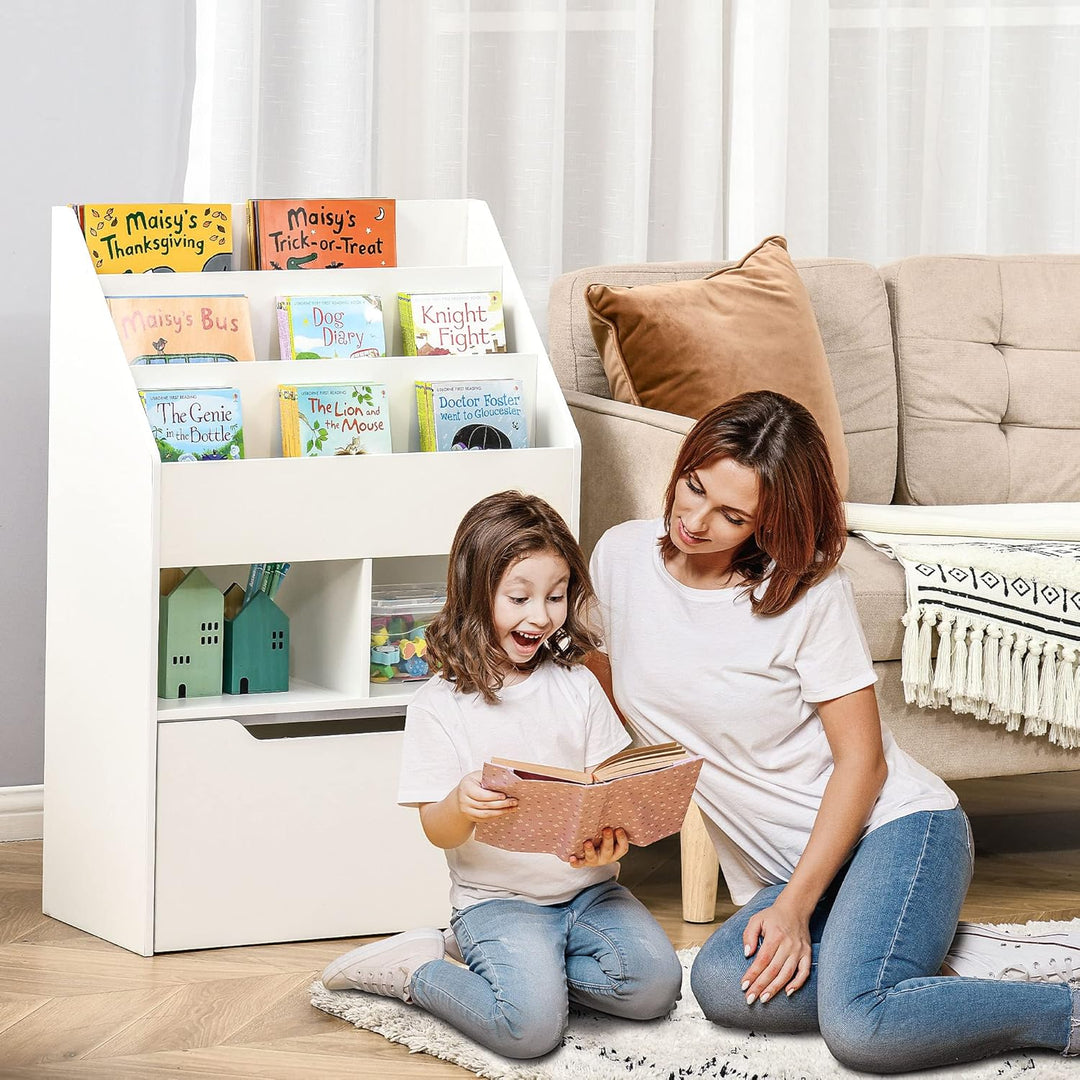 HOMCOM Kinder Bücherregal Kinderregal mit Schublade, 3 Ablagefächern und 2 offenen Fächern, Aufbewah