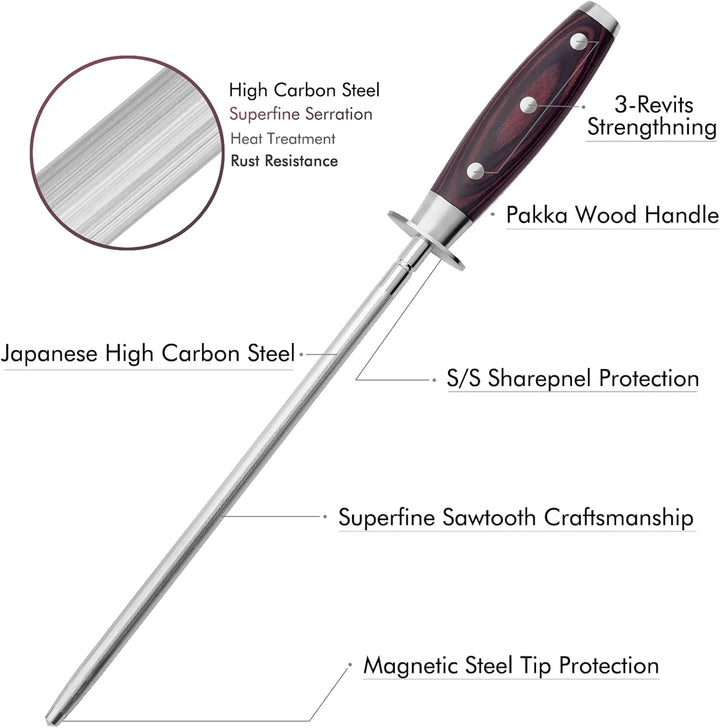 25,4 cm Honstahl mit Pakkawood-Griff, Messerschärfer, professioneller Messerschärfstahl 25,4 Cm Holz