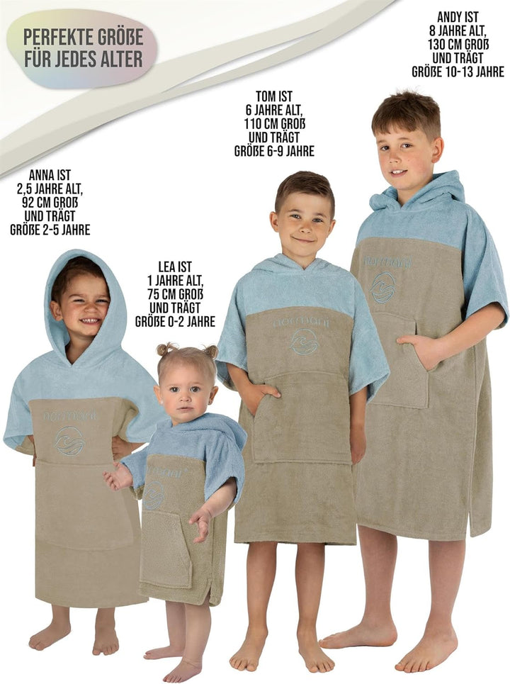 normani Kinder Badeponcho - Badehandtuch aus 100% Bio-Baumwolle - Surfer Poncho für Jungen und Mädch