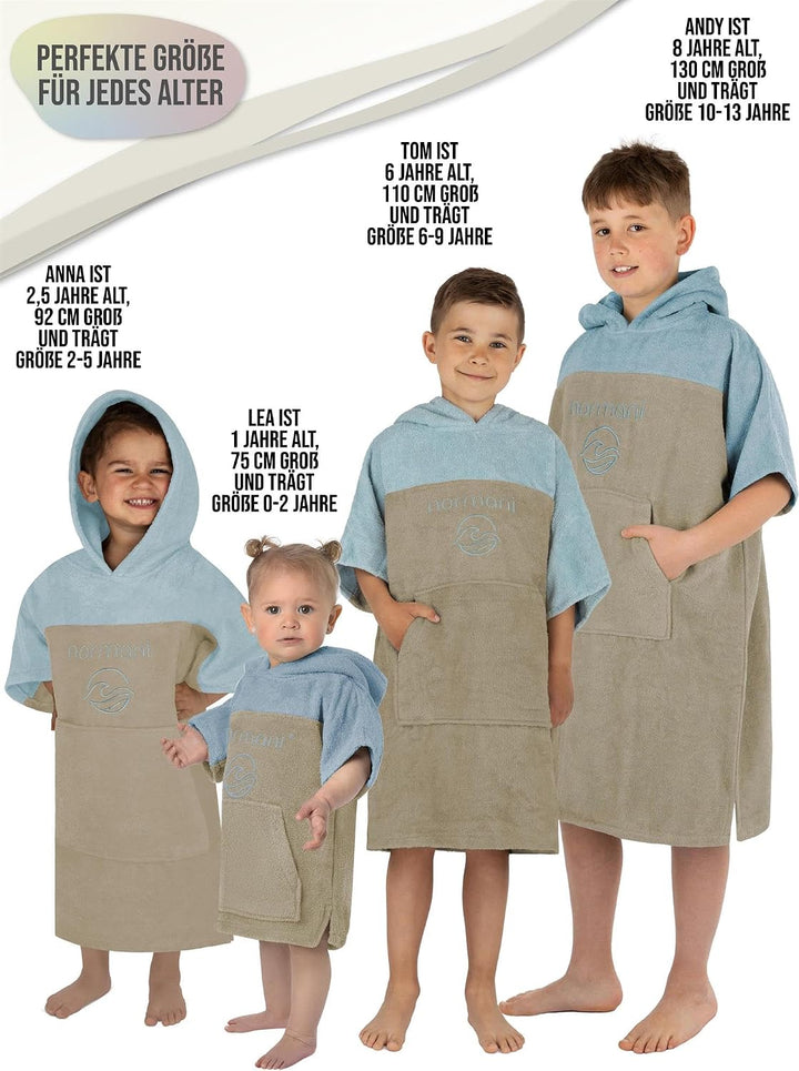 normani Kinder Badeponcho - Badehandtuch aus 100% Bio-Baumwolle - Surfer Poncho für Jungen und Mädch