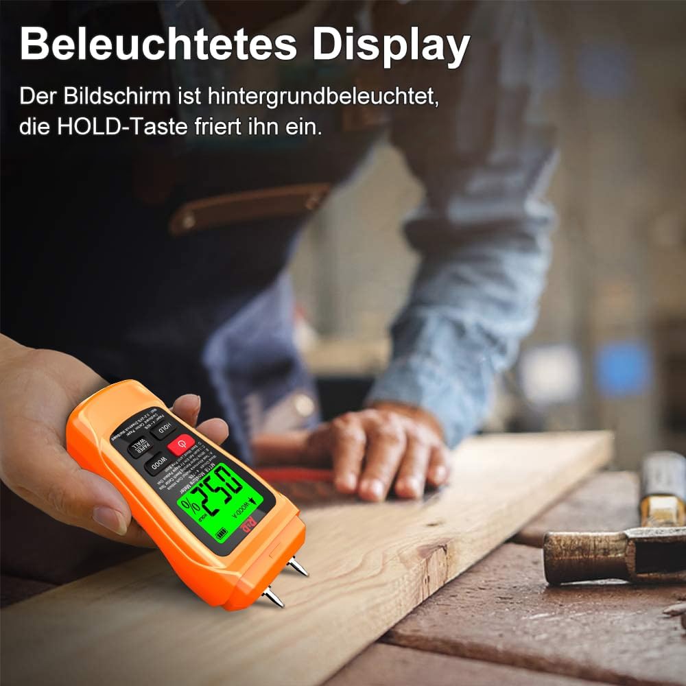 Holzfeuchtemessgerät Brennholz MT18 Holz Feuchtigkeitsmesser Hold-Funktion Feuchtigkeitsmessgerät Ho