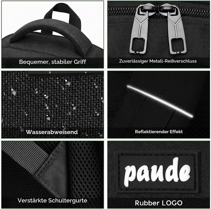 Paude Schwarz Rucksack, Laptop Schulrucksack für Teenager Erwachsene, Grosse Tasche Rucksack für Hig