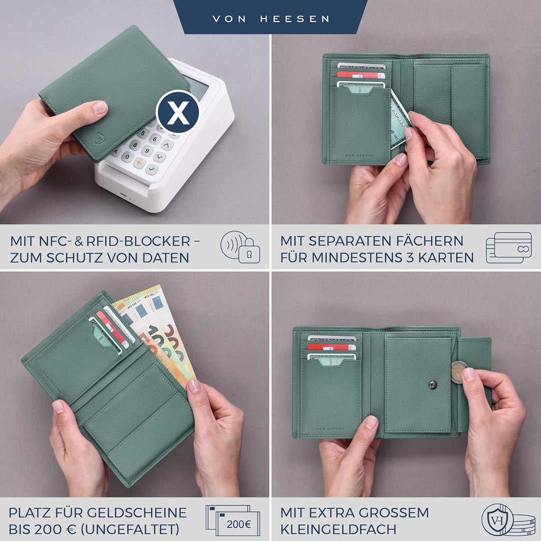 VON HEESEN Leder Geldbörse RFID Schutz I Echtleder Geldbeutel für Damen &amp; Herren I Portemonnaie Brie