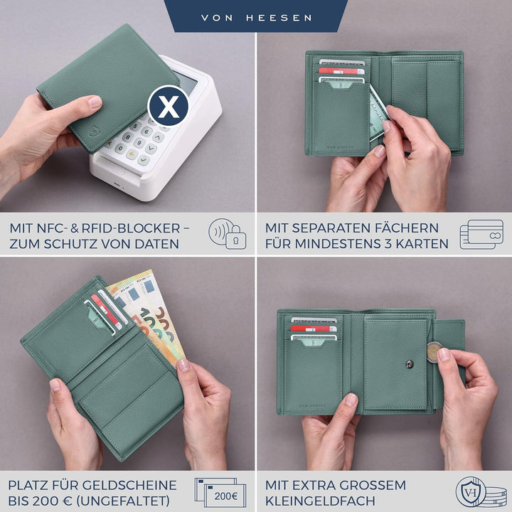 VON HEESEN Leder Geldbörse RFID Schutz I Echtleder Geldbeutel für Damen &amp; Herren I Portemonnaie Brie