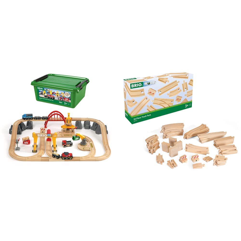 BRIO Bahn 33097 - Frachten Set Deluxe & World 33772 Grosses Schienensortiment 50 Teile - Schienen Se