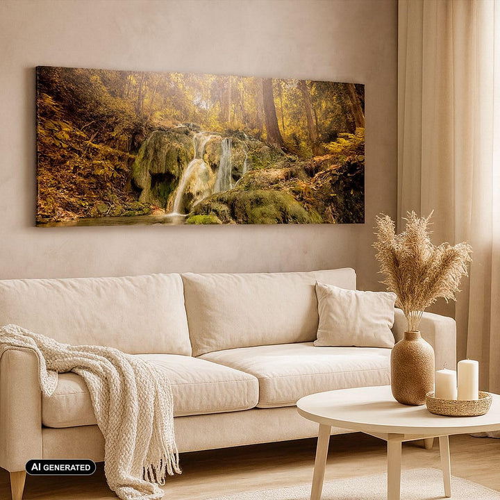 Wandbilder Dekoration Wohnzimmer Wald Wasserfall Natur Umwelt Panorama Bilder auf Leinwand 120x50cm