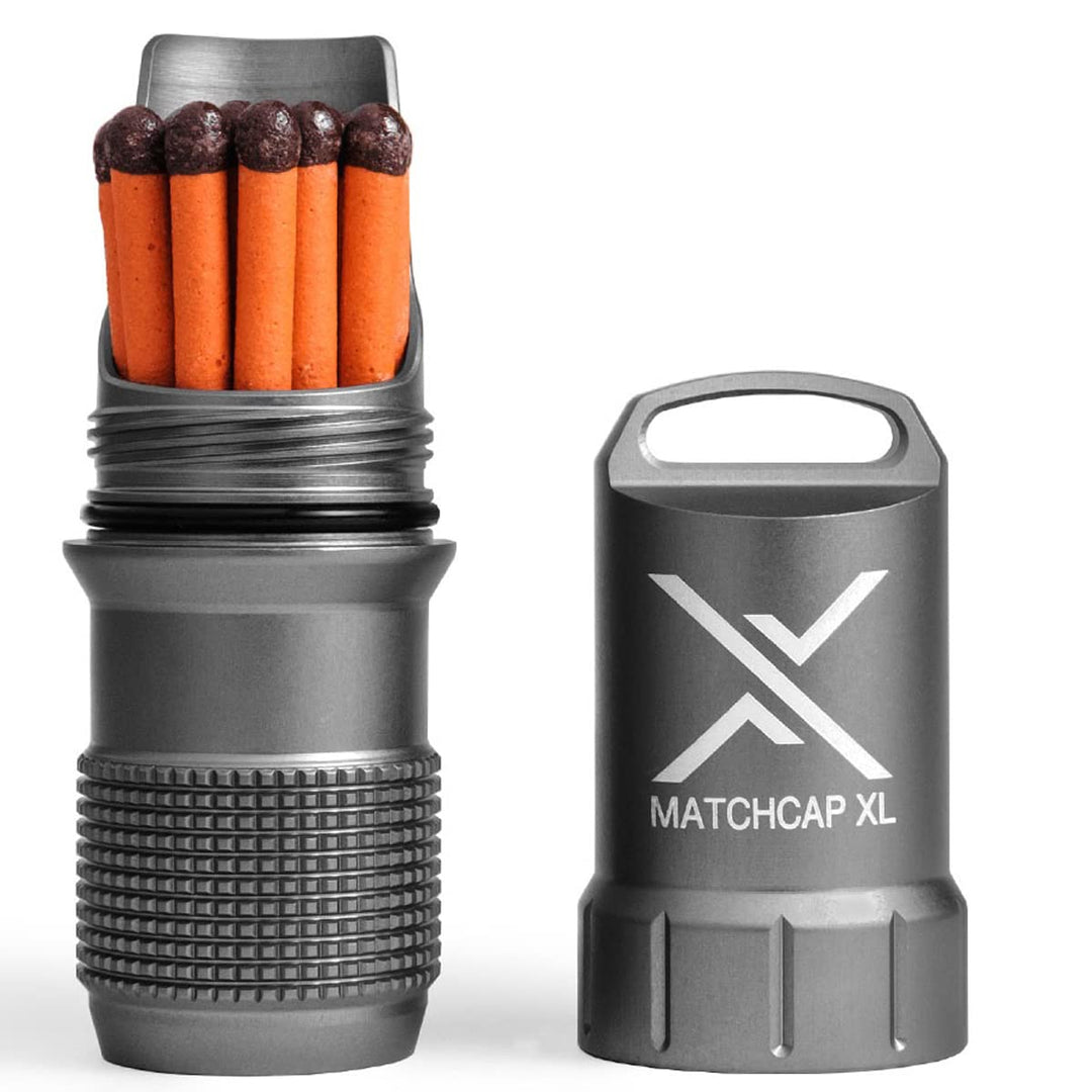 EXOTAC - Matchcap XL Wasserdichte Camping Match Kit Halterung mit integriertem Schläger Schwarz, Sch