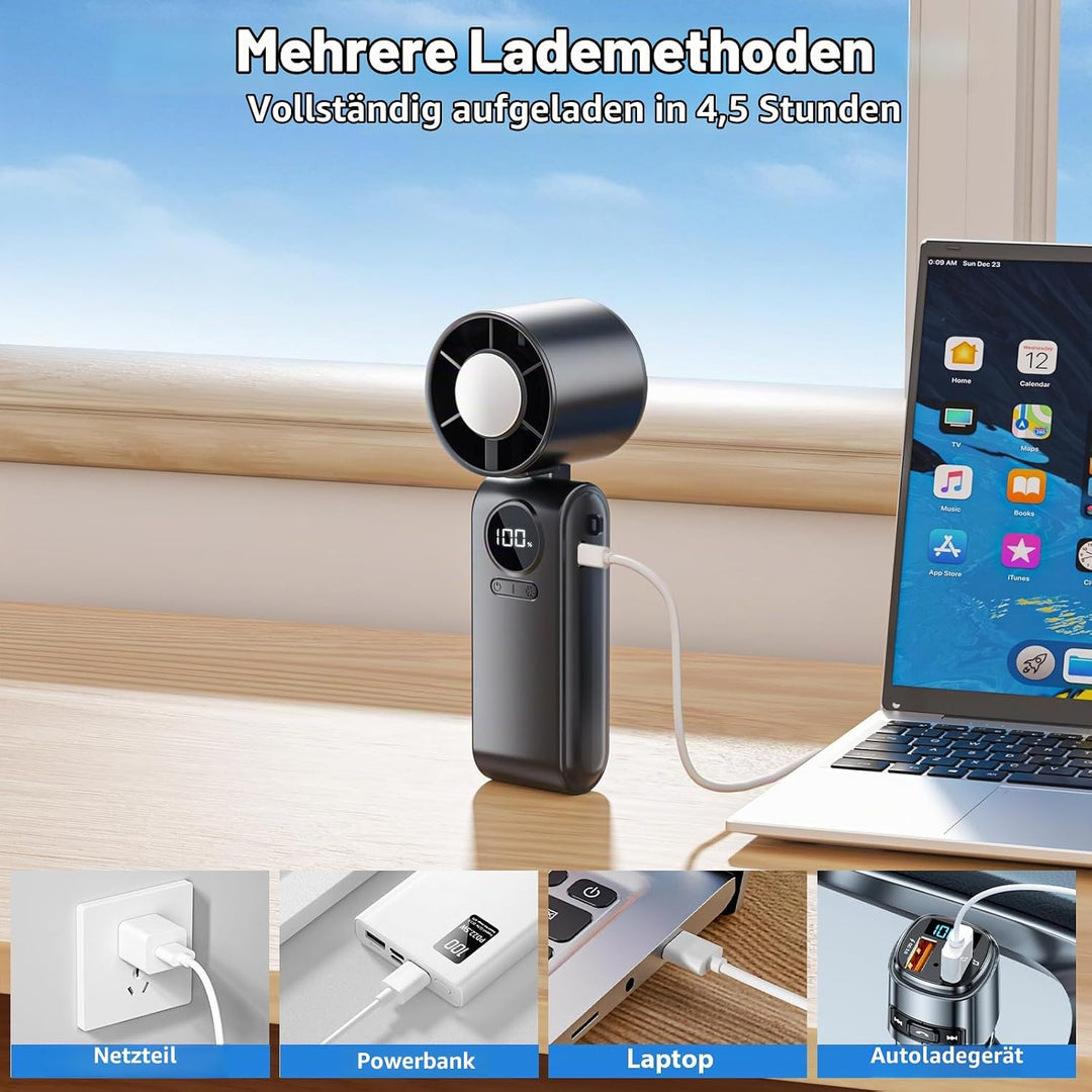 Handventilator mit Eiskompressorfunktion, Tragbarer Mini Ventilator, Leistungsstarker Handventilator