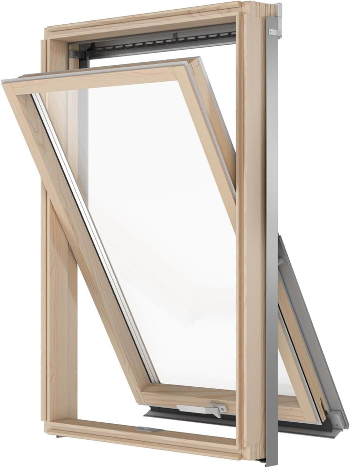 BAUBAY 66x118 cm Dachfenster aus Holz | Fenster mit 3-fach Verglasung | Schrägfenster | inkl. Eindec