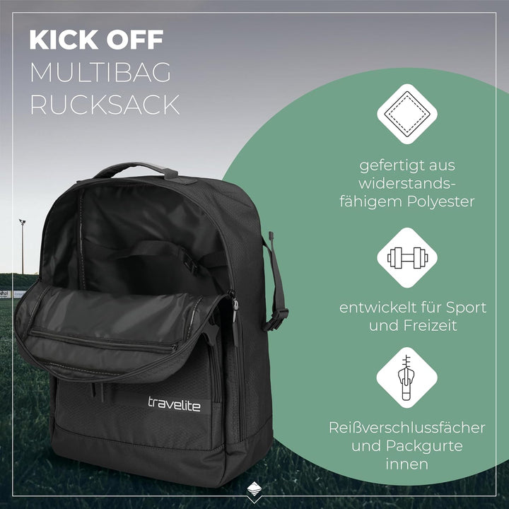 Travelite Handgepäck Rucksack KICK OFF, 50 cm, 35 Liter, Multibag Tasche | wandelbar als Rucksack &amp;