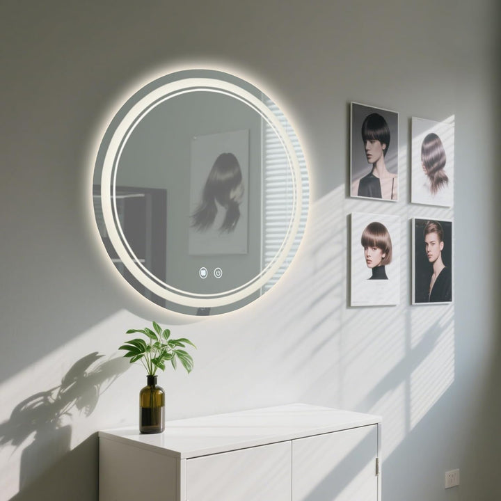 Badezimmerspiegel mit Beleuchtung, 60cm Runder Spiegel | Wandspiegel, Antibeschlagfunktion, 3 Farbte