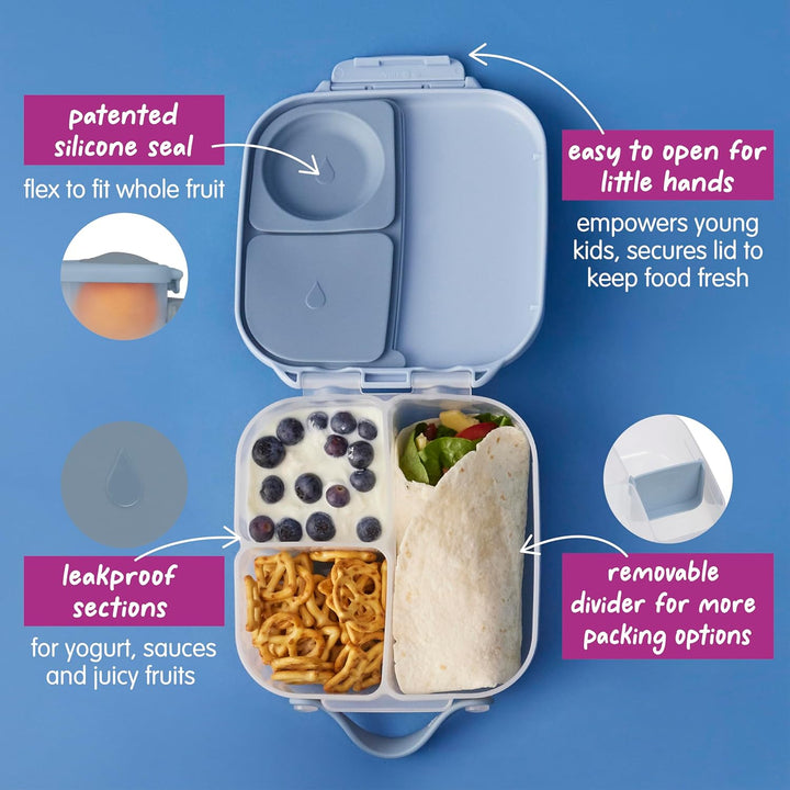 b.box Mini Lunchbox | Bento Box with 3 Compartments (2 Leakproof) | Ideal for Toddlers, Kids Lunch &