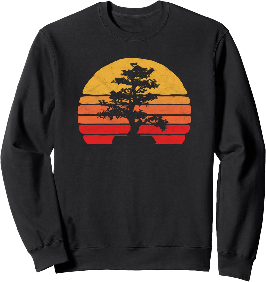 Retro Sun Minimalist Bonsai Tree Design Graphic Sweatshirt