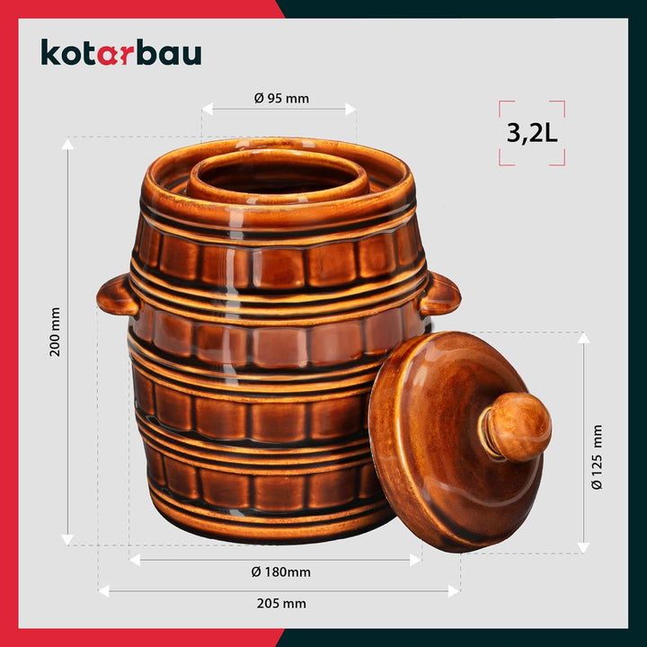 KOTARBAU® Gärtopf Steinguttopf 3,2 L Sauerkrauttopf Gurkentopf mit Deckel Einmachtopf Keramiktopf St