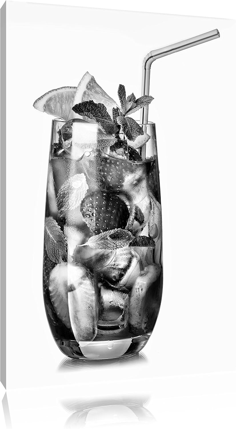 Pixxprint Monocrome, Leckerer Erdbeercocktail mit Zitrone und Minze, Format: 100x70 auf Leinwand, XX