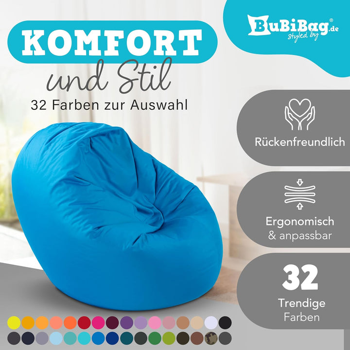 BuBiBag 2in1 Sitzsack L - XXL mit Füllung für Kinder &amp; Erwachsene, Gaming Beanbag &amp; Bodenkissen für