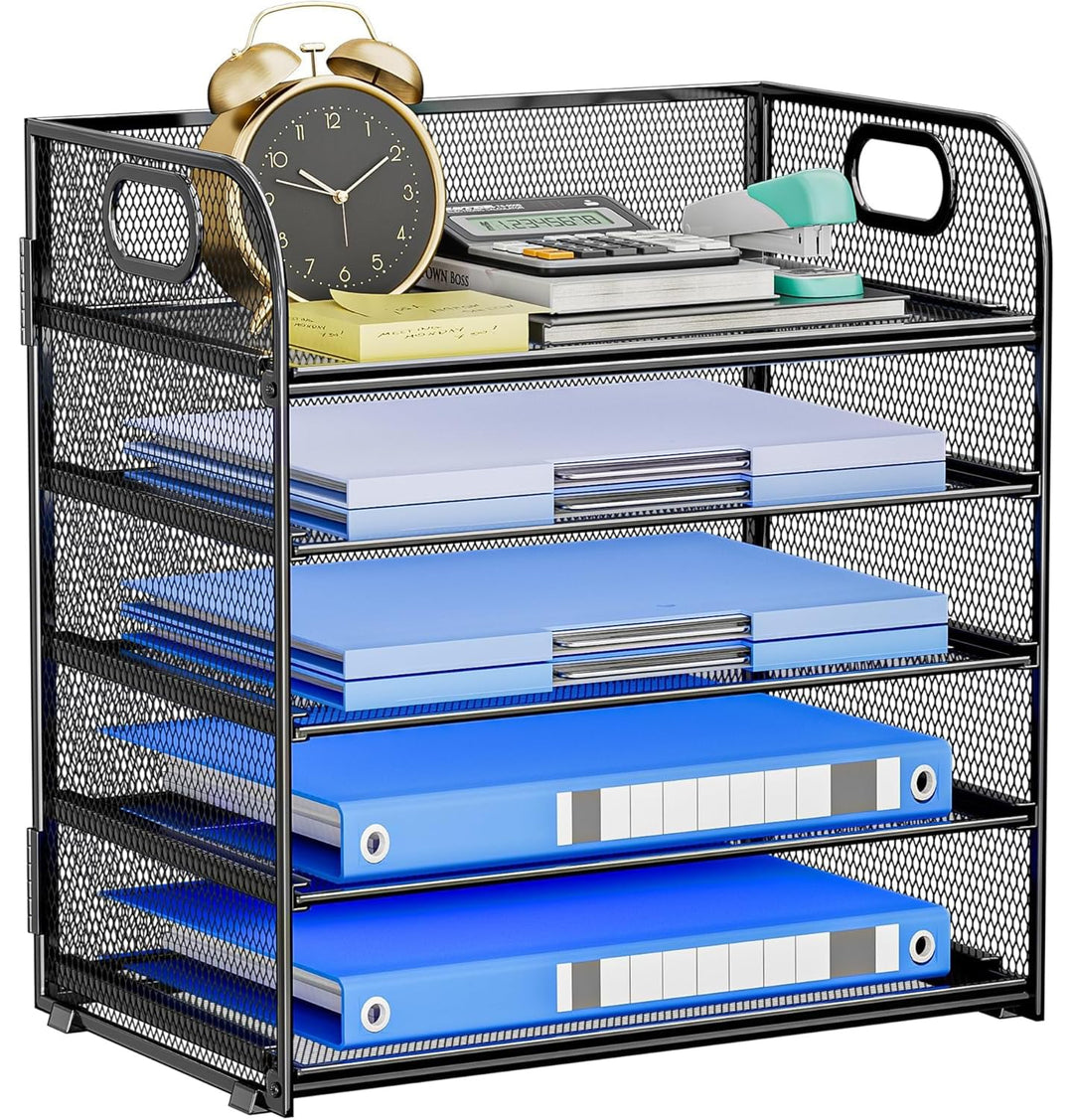 5 Ebenen Papier Organizer Briefablage Organizer, Mesh Metall Schreibtisch Akten Organizer mit Griff,