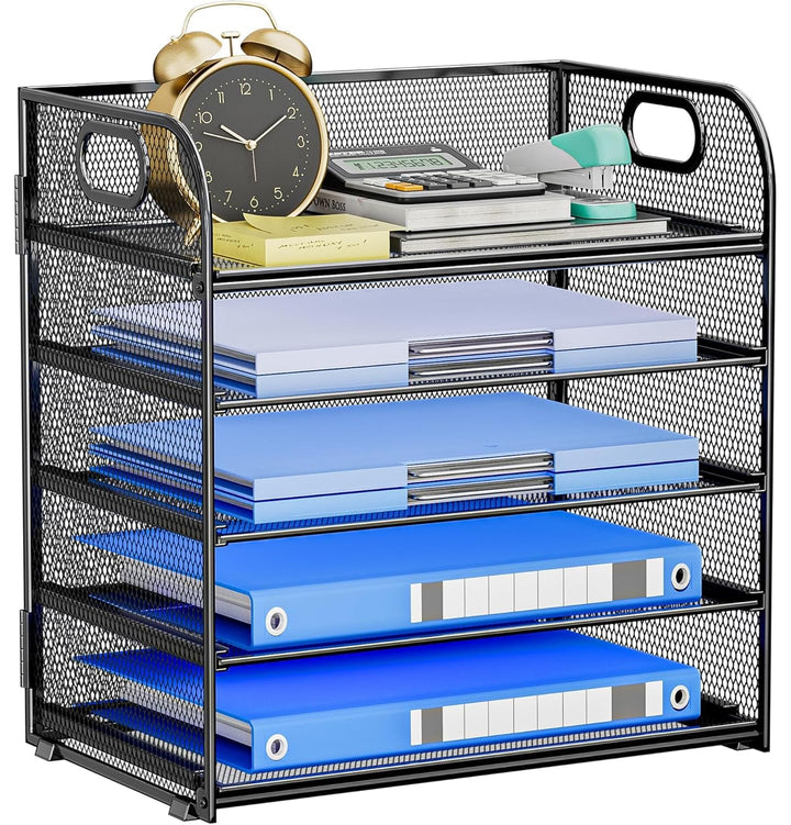 5 Ebenen Papier Organizer Briefablage Organizer, Mesh Metall Schreibtisch Akten Organizer mit Griff,